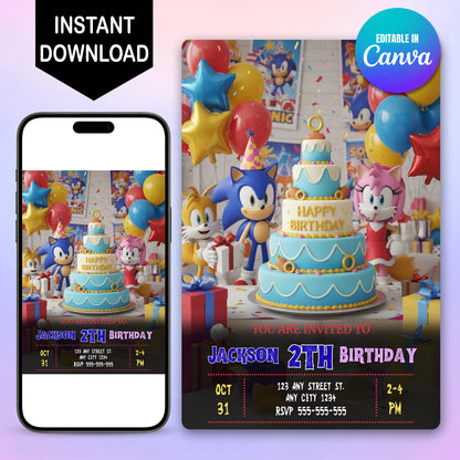 Sonic the Hedgehog Birthday Invitation - CreativeRino