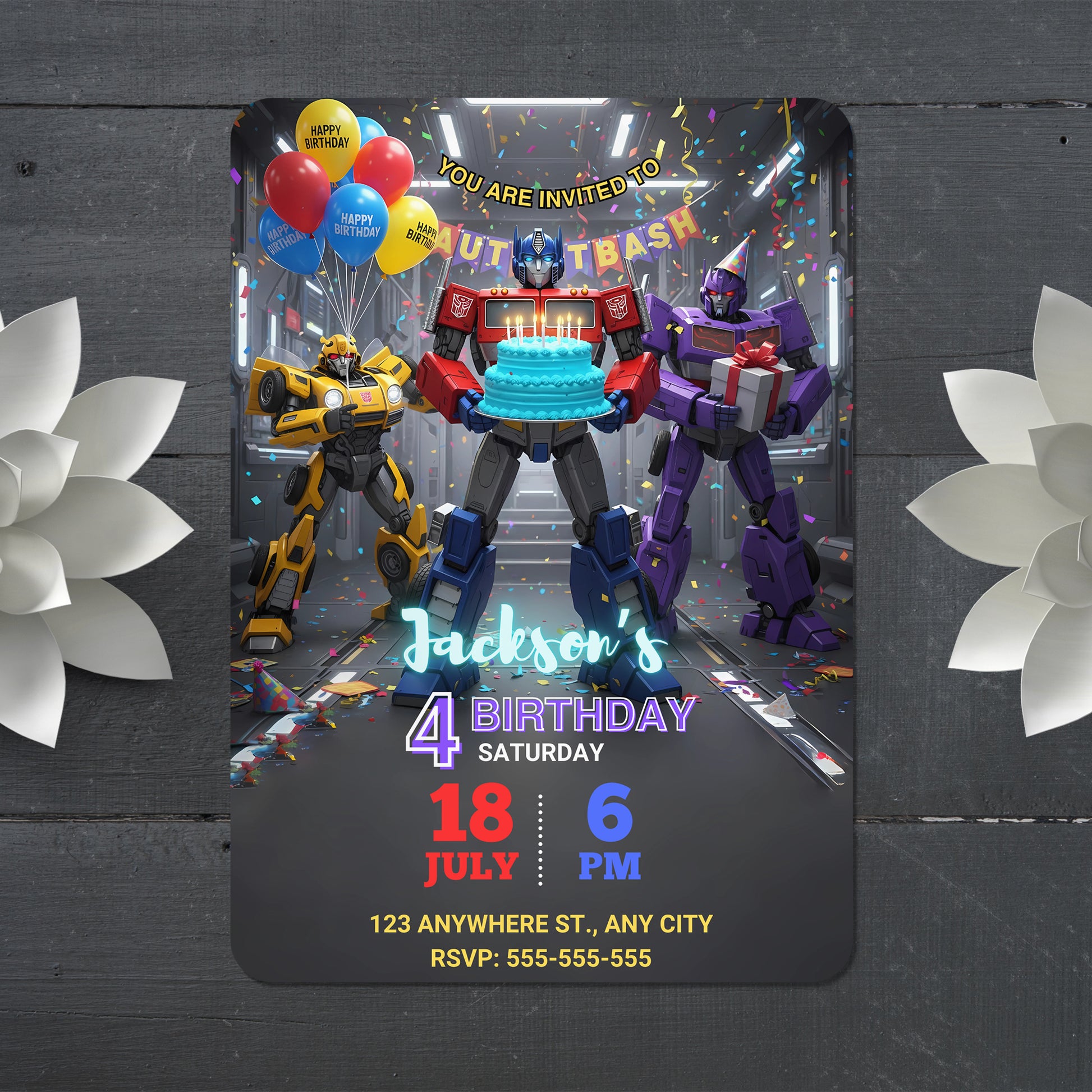 Editable Transformers Birthday Invitation - CreativeRino