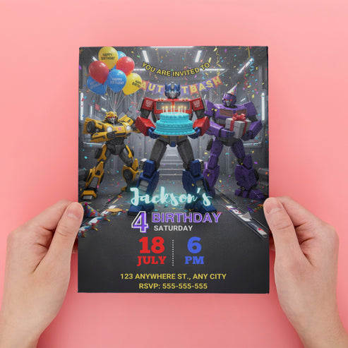 Editable Transformers Birthday Invitation – CreativeRino