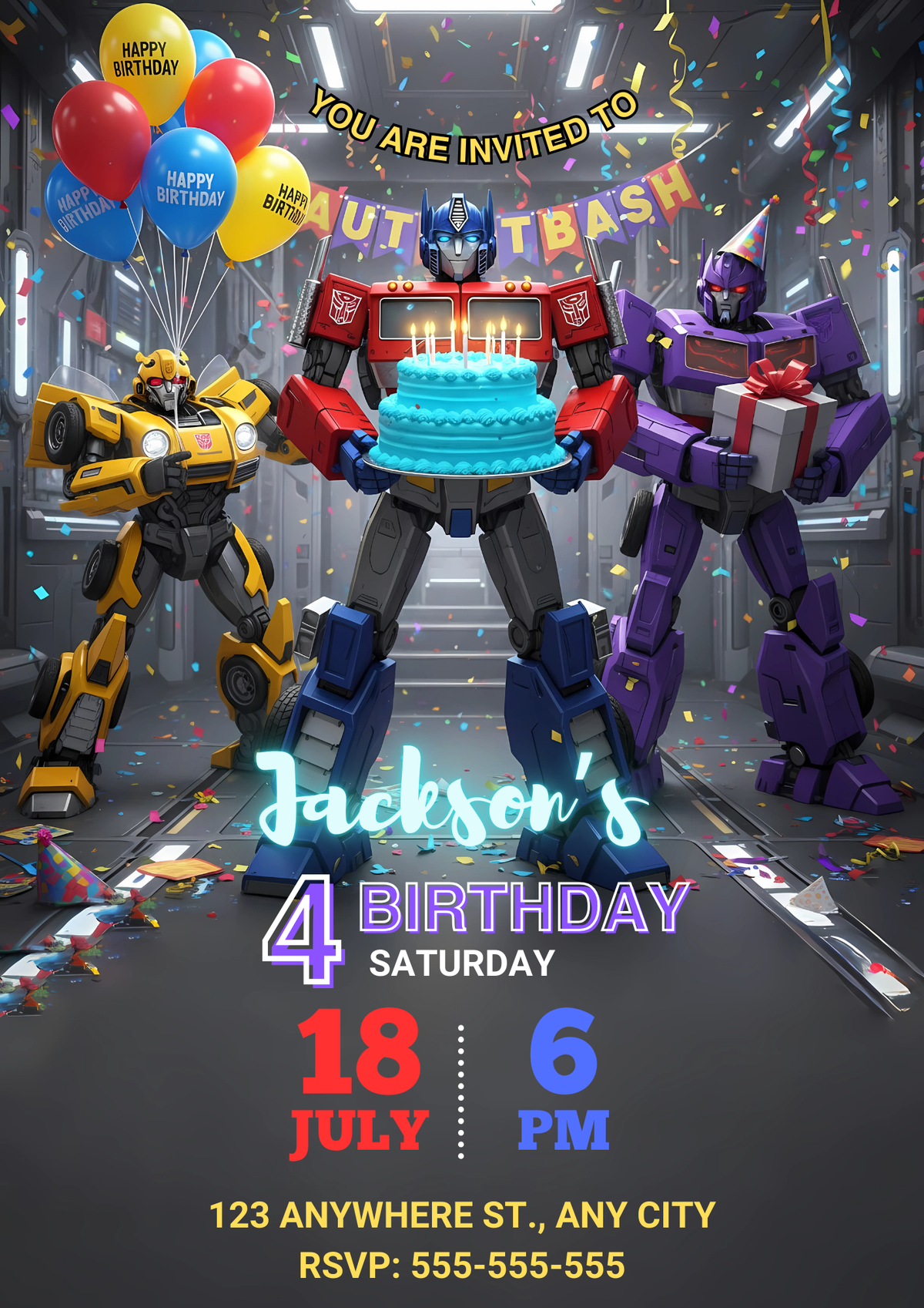 Editable Transformers Birthday Invitation – CreativeRino