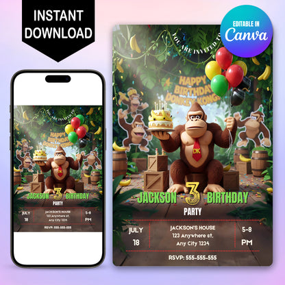 Donkey Kong Birthday Invitation - CreativeRino