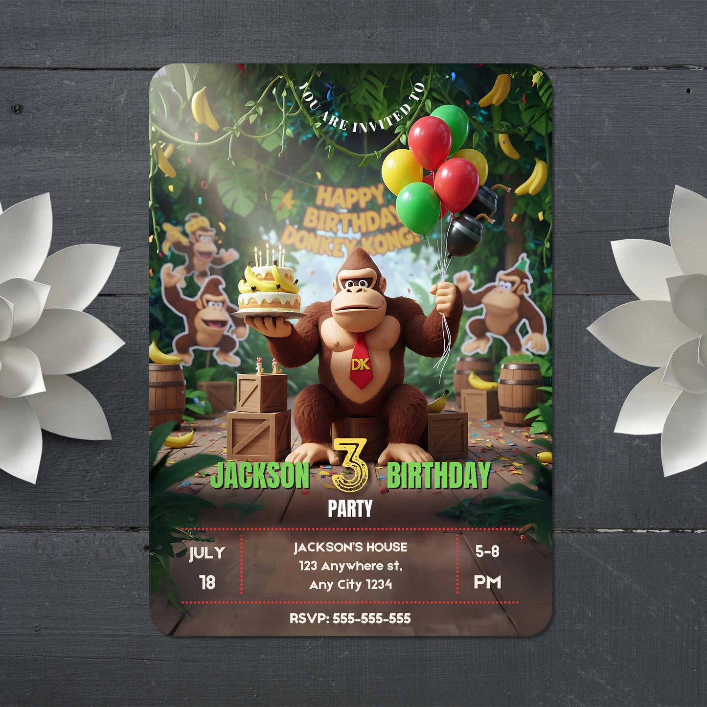 Donkey Kong Birthday Invitation - CreativeRino