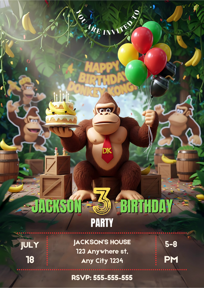 Donkey Kong Birthday Invitation - CreativeRino