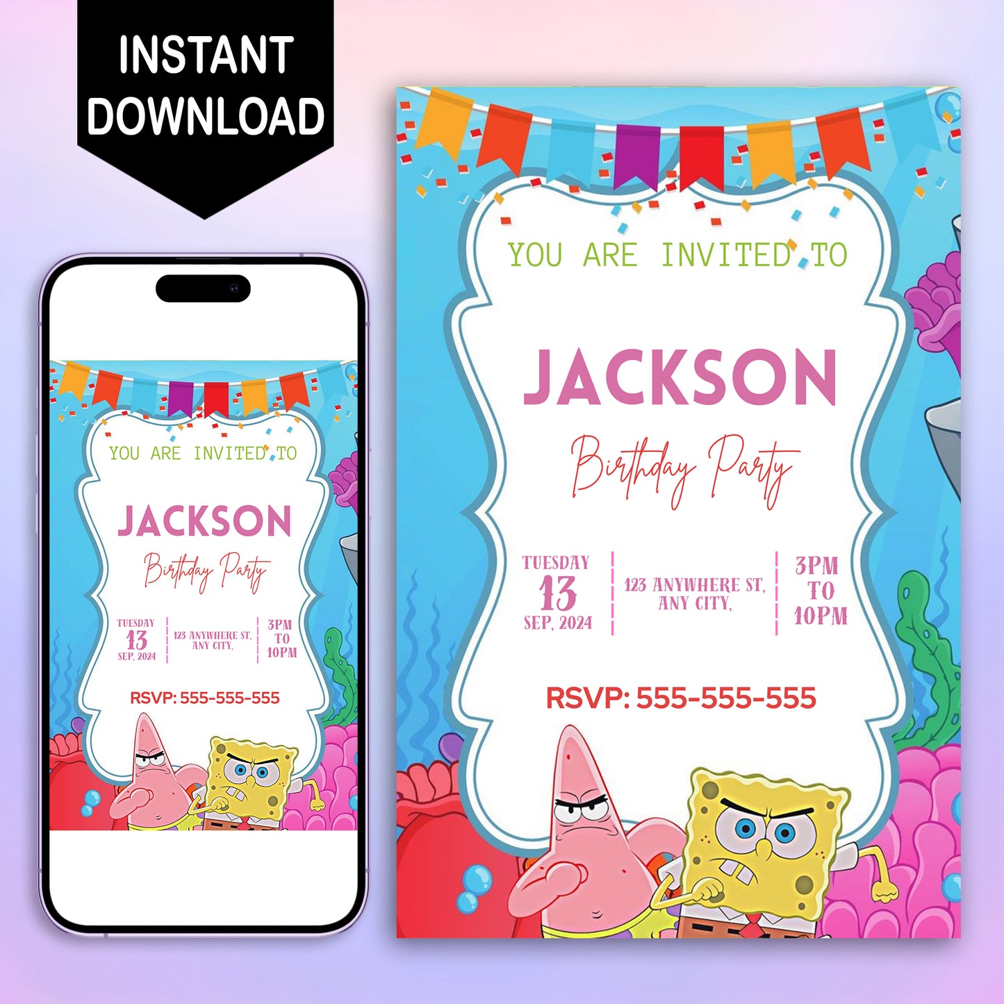 SpongeBob Birthday Invitation Template - CreativeRino
