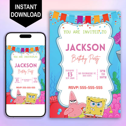 SpongeBob Birthday Invitation Template - CreativeRino