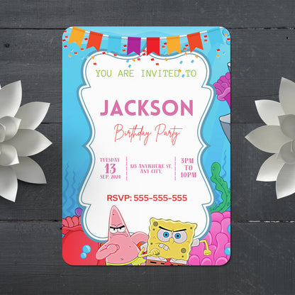 SpongeBob Birthday Invitation Template - CreativeRino