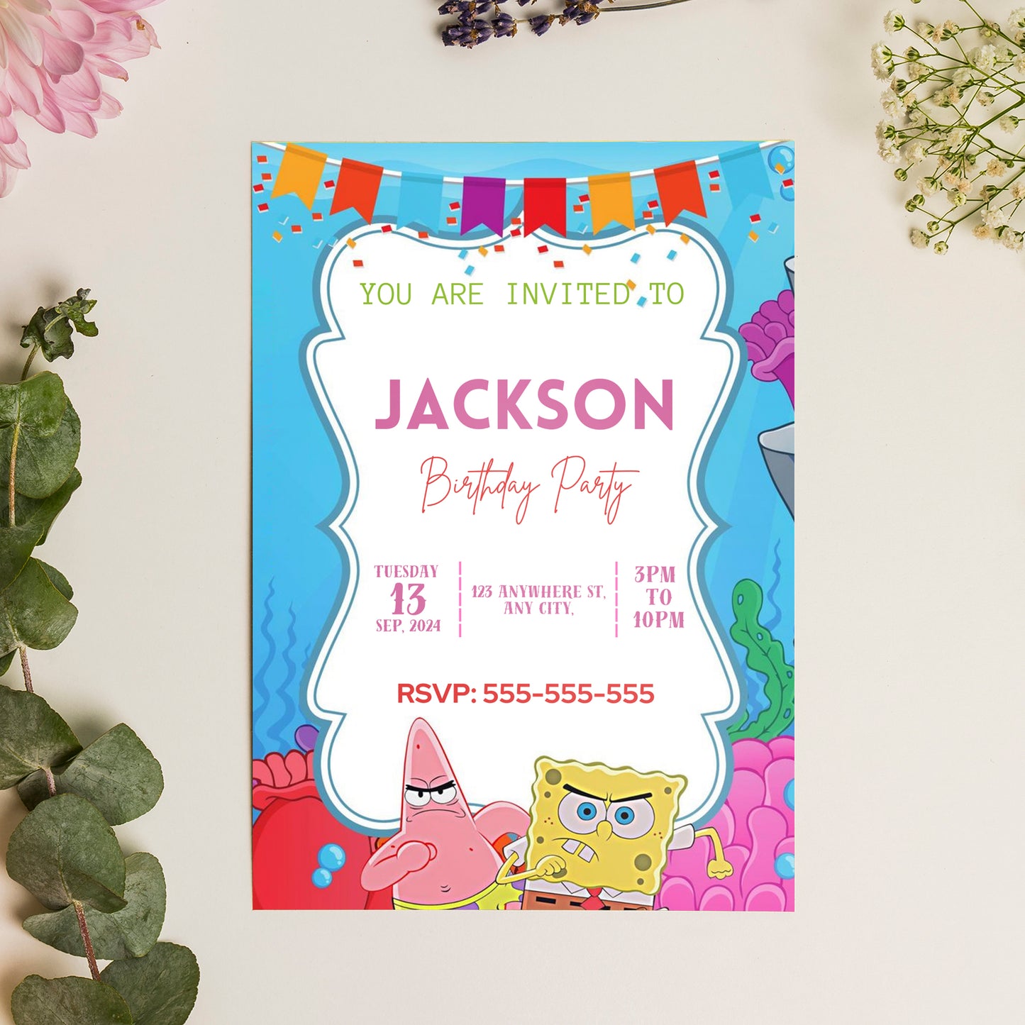 SpongeBob Birthday Invitation Template - CreativeRino