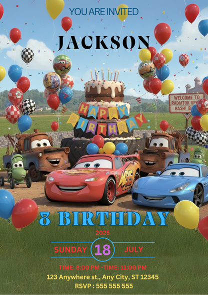 Lightning McQueen Birthday Invitation - CreativeRino