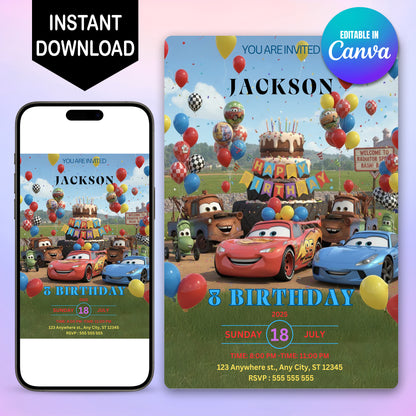 Lightning McQueen Birthday Invitation - CreativeRino
