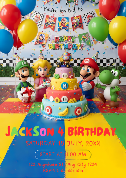 Super Mario Bros Birthday Party Invitation - CreativeRino