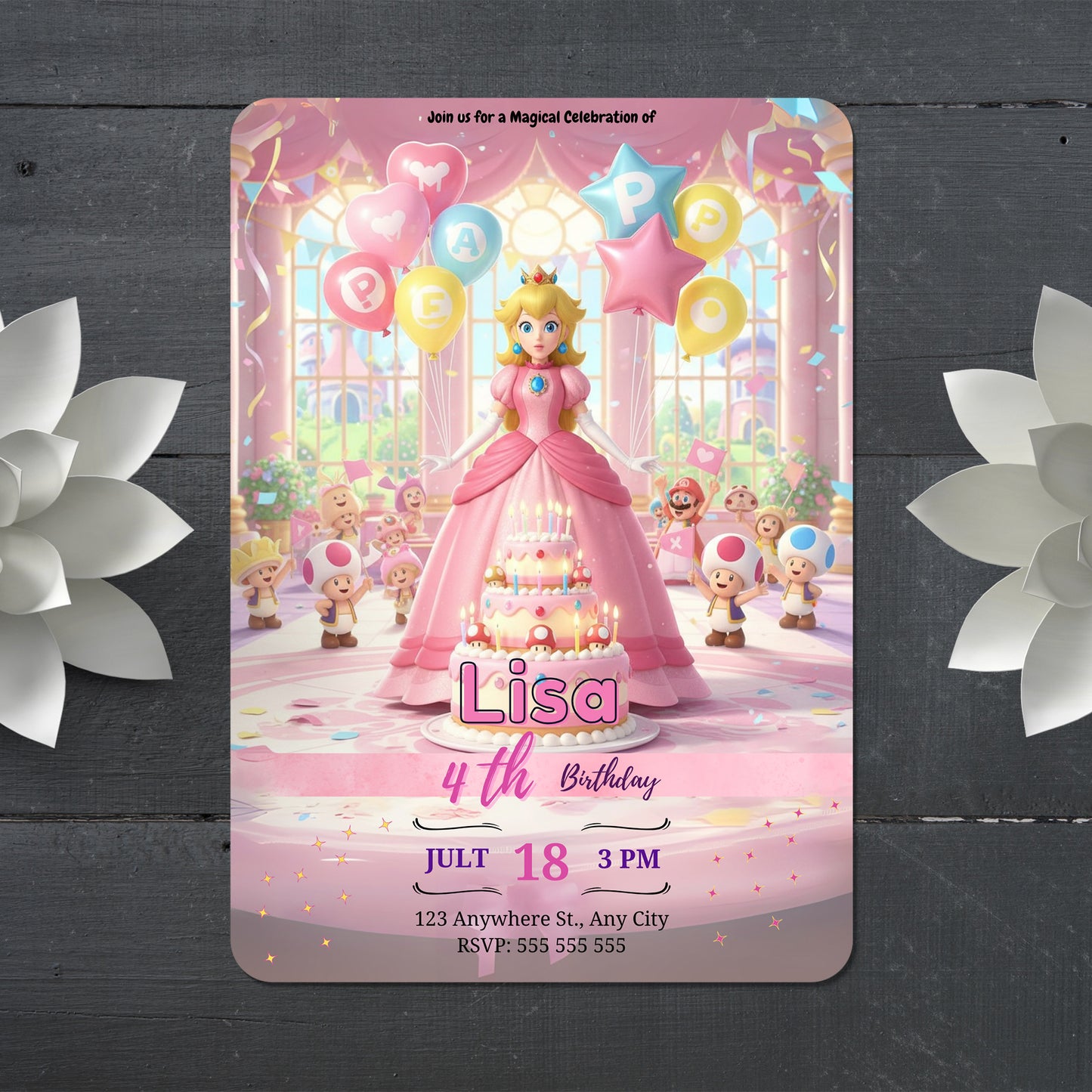 Princess Peach Castle Birthday Invitation - CreativeRino