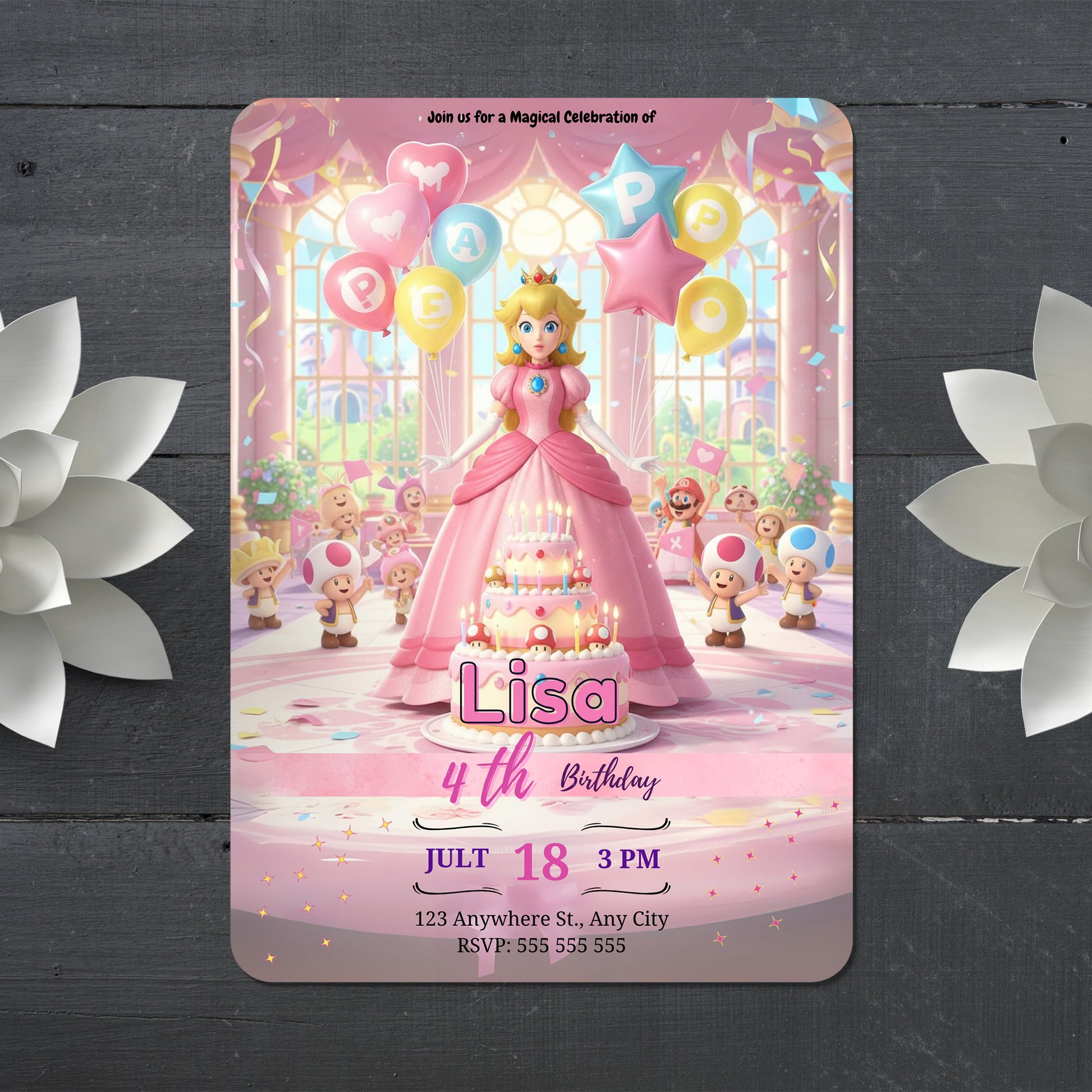 Princess Peach Castle Birthday Invitation - CreativeRino