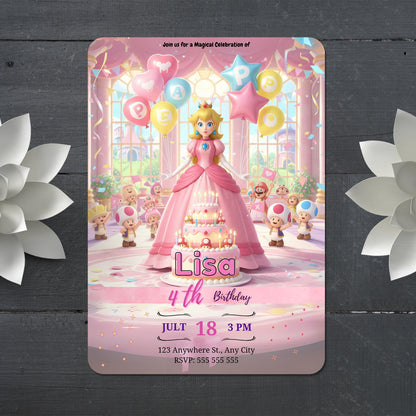 Princess Peach Castle Birthday Invitation - CreativeRino