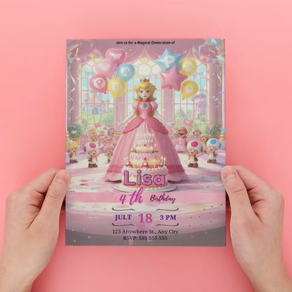 Princess Peach Castle Birthday Invitation - CreativeRino
