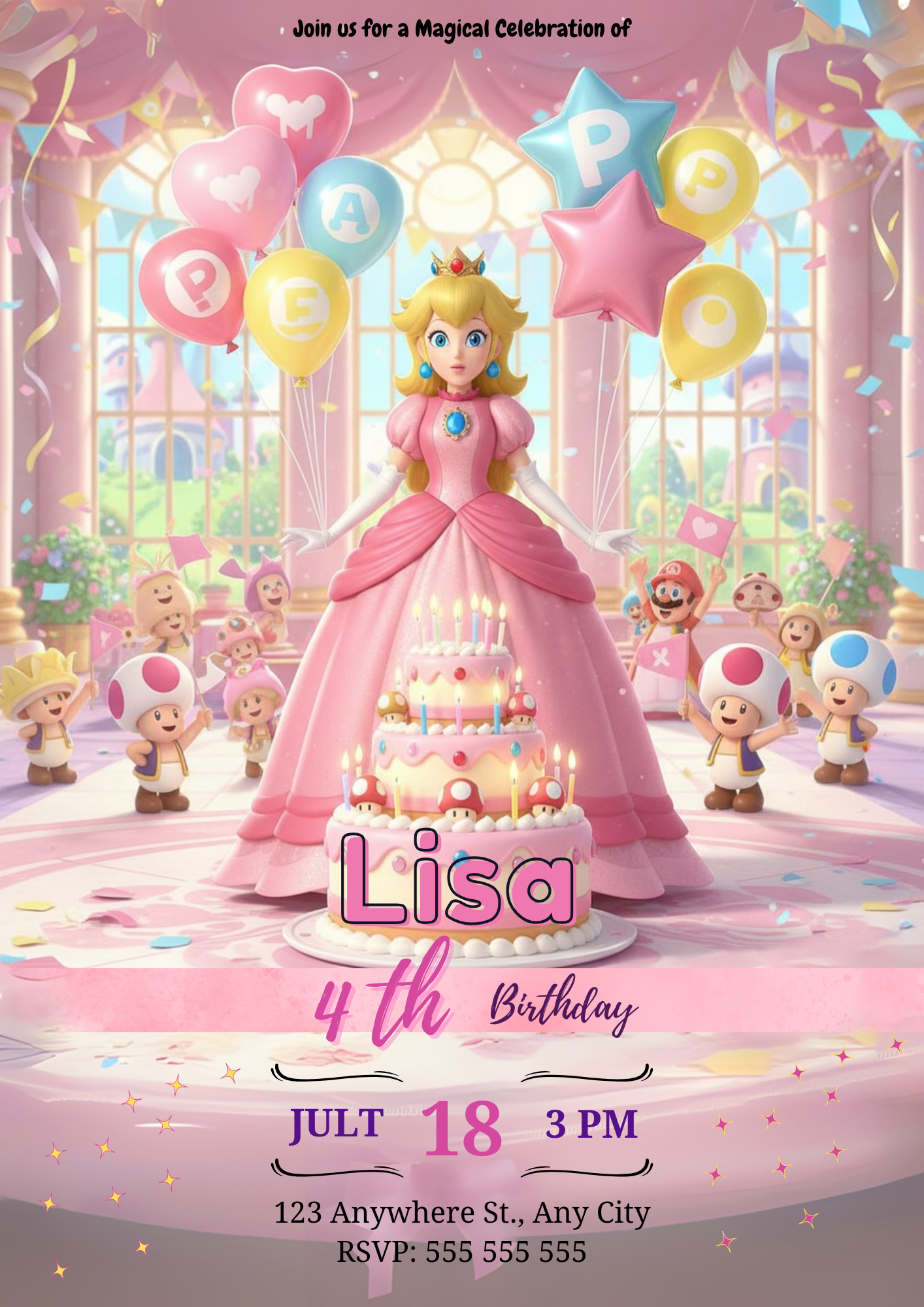 Princess Peach Castle Birthday Invitation - CreativeRino