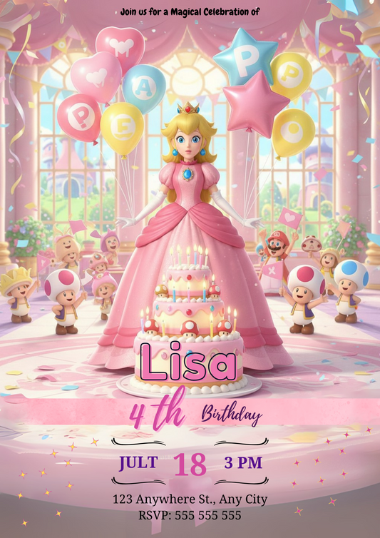 Princess Peach Castle Birthday Invitation - CreativeRino