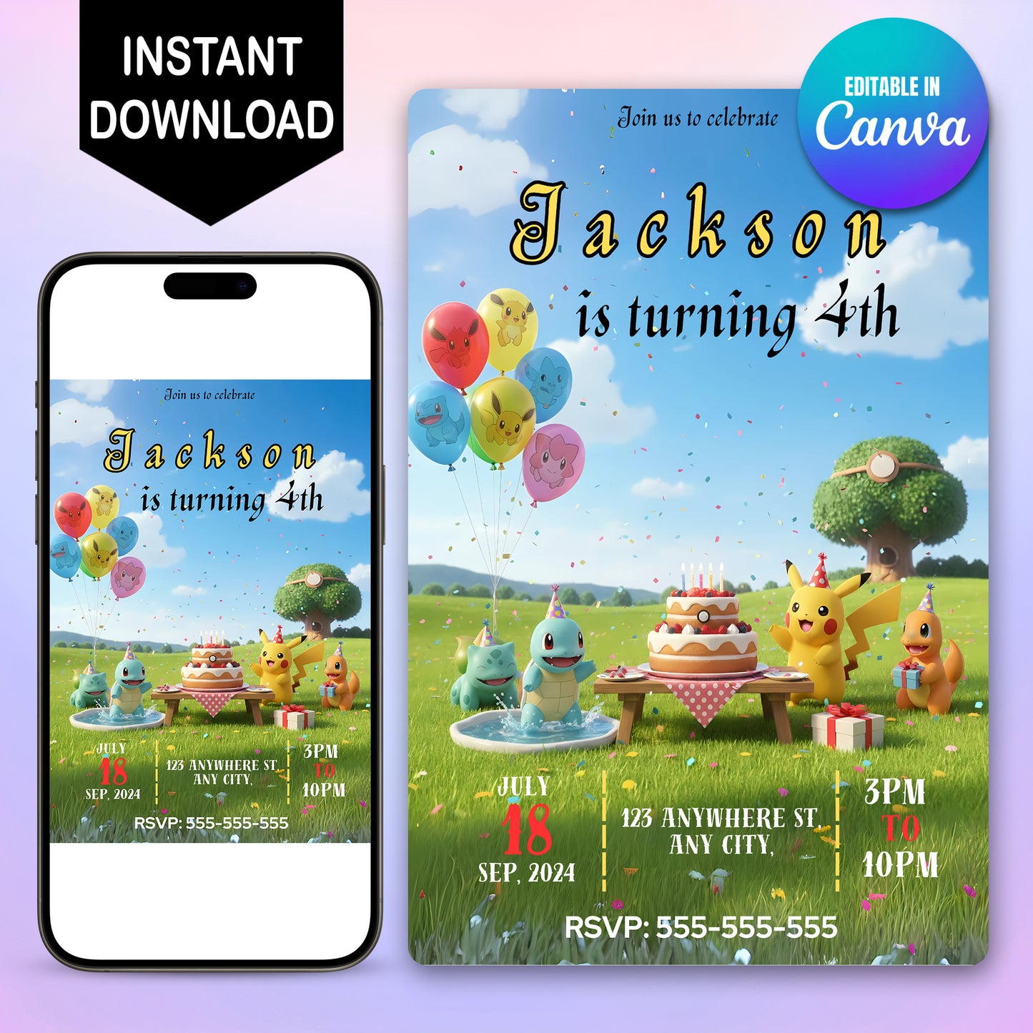 Pokemon and Friend Birthday Invitation - CreativeRino