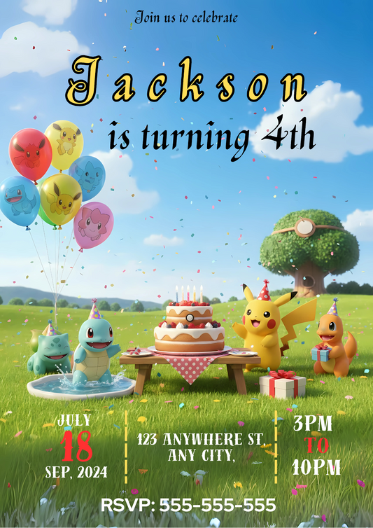 Pokemon and Friend Birthday Invitation - CreativeRino