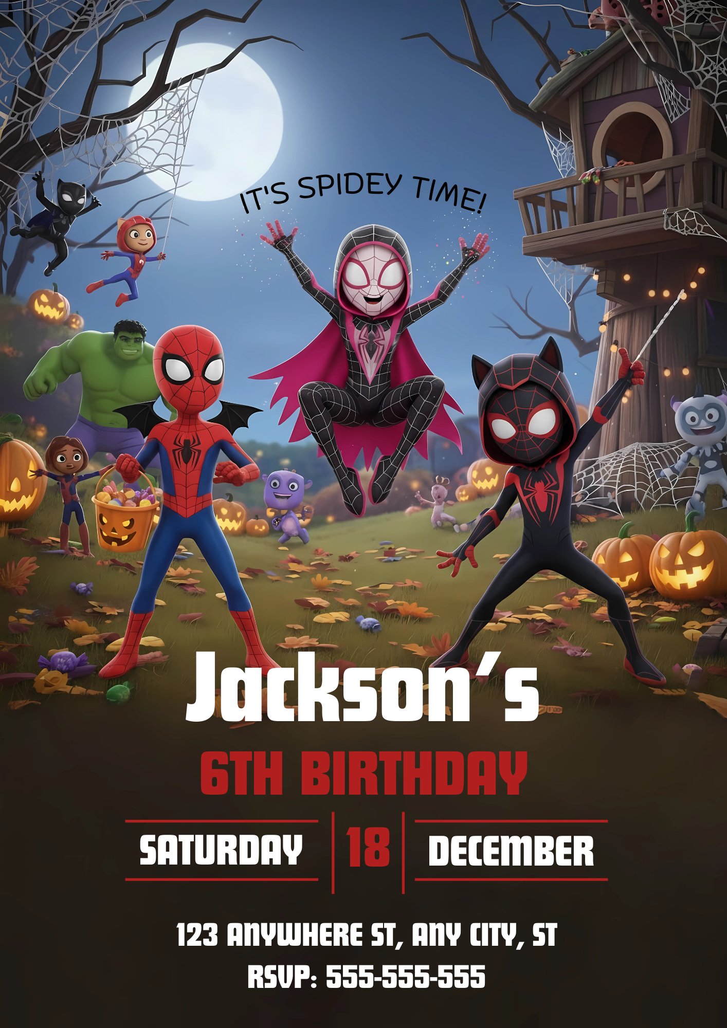 Spidey and His Amazing Friends Halloween Party Invitation - CreativeRino