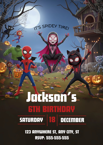 Spidey and His Amazing Friends Halloween Party Invitation - CreativeRino