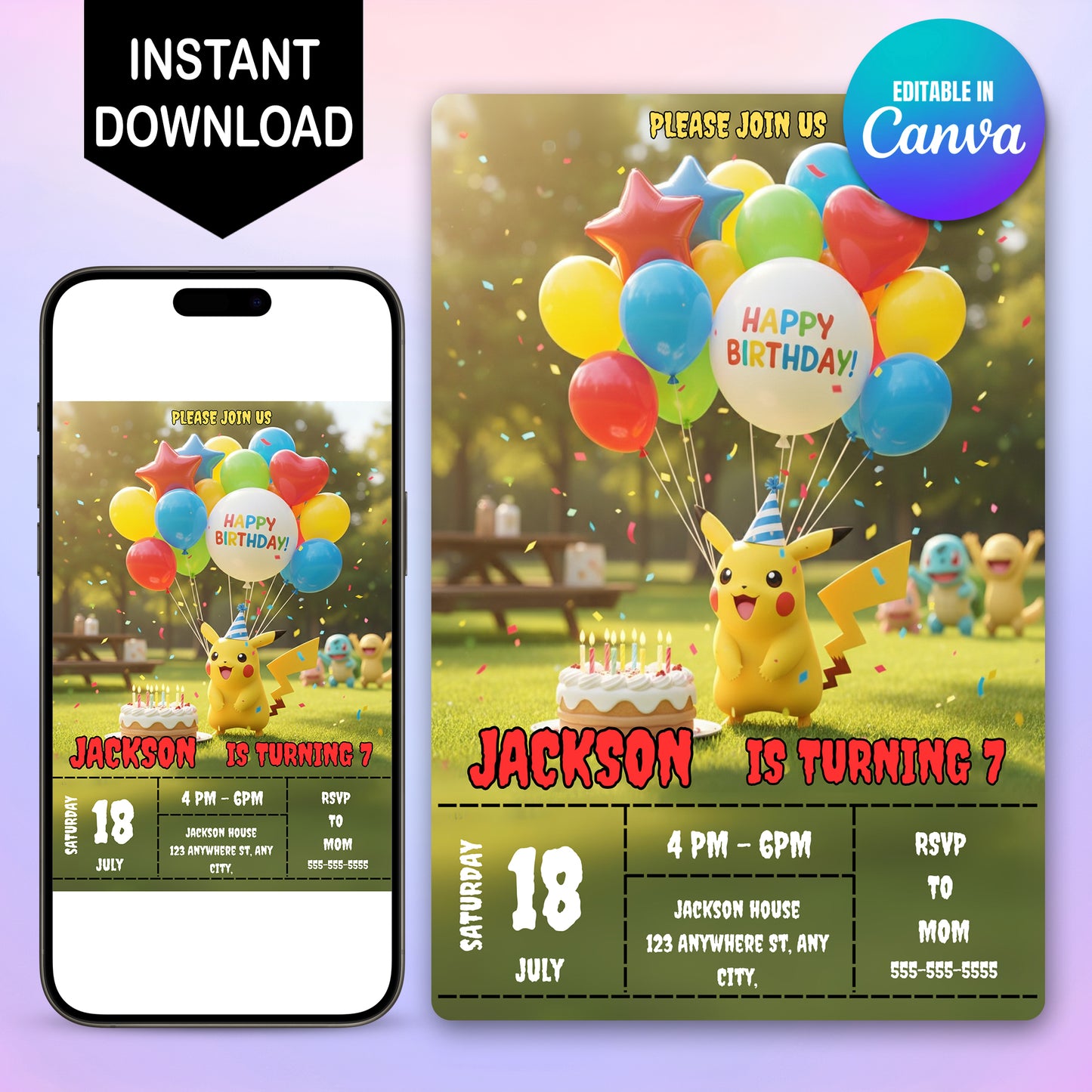Pokemon with Cake Birthday Party Invite - CreativeRino