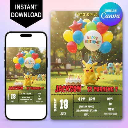 Pokemon with Cake Birthday Party Invite - CreativeRino