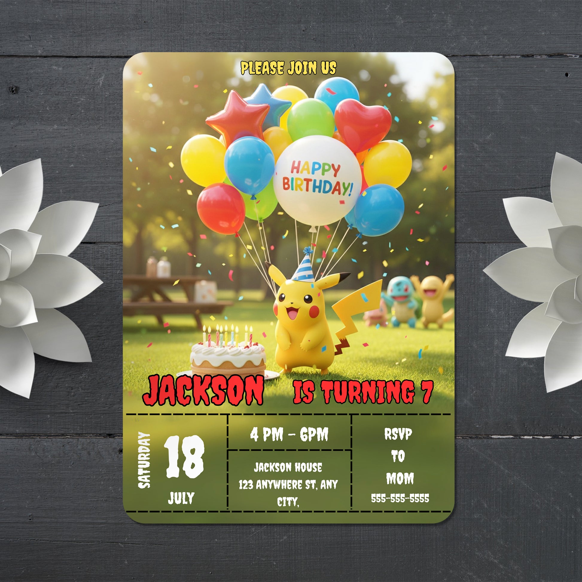 Pokemon with Cake Birthday Party Invite - CreativeRino