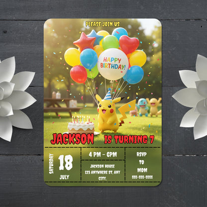 Pokemon with Cake Birthday Party Invite - CreativeRino