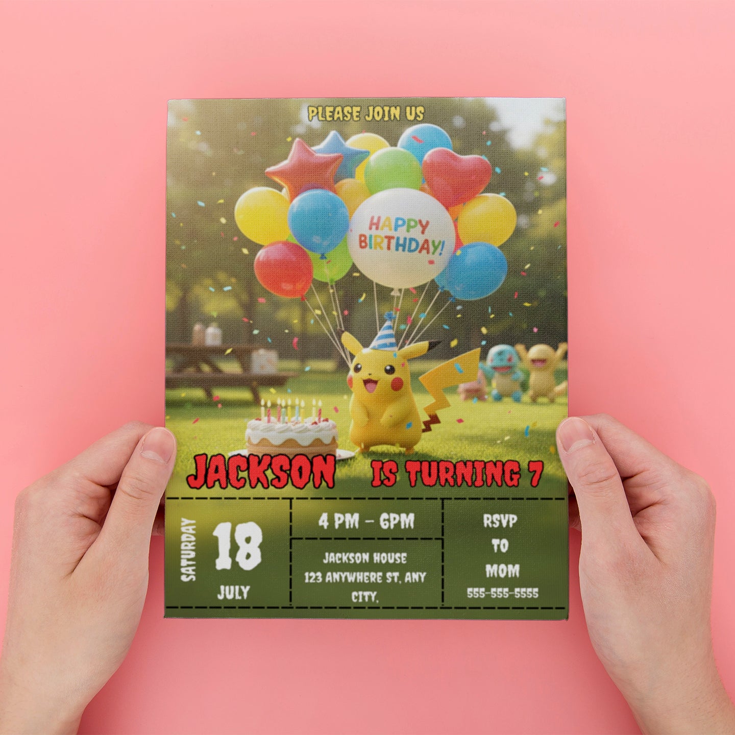 Pokemon with Cake Birthday Party Invite - CreativeRino
