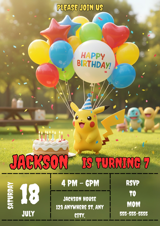 Pokemon with Cake Birthday Party Invite - CreativeRino