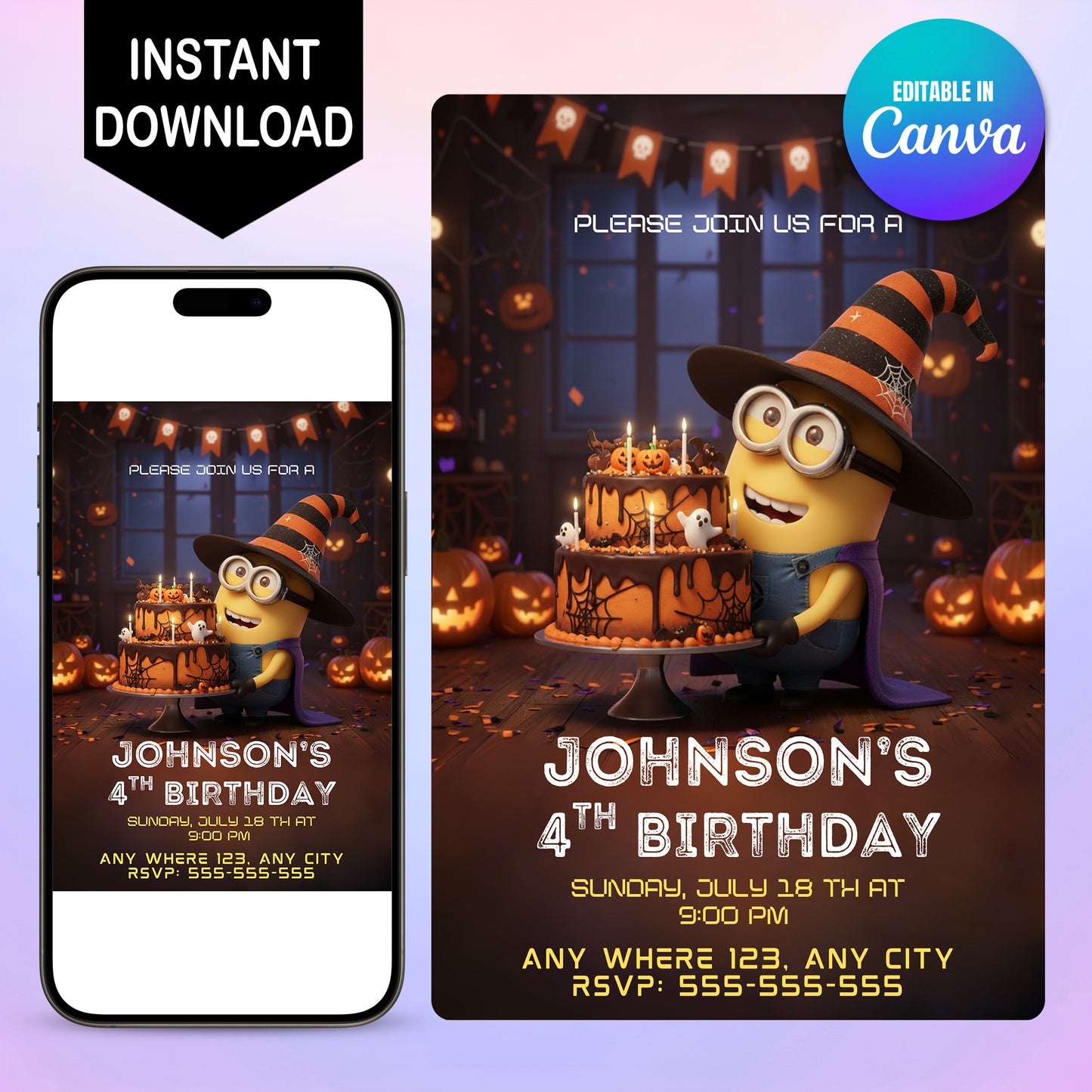 Minion Halloween Birthday Invitation - CreativeRino