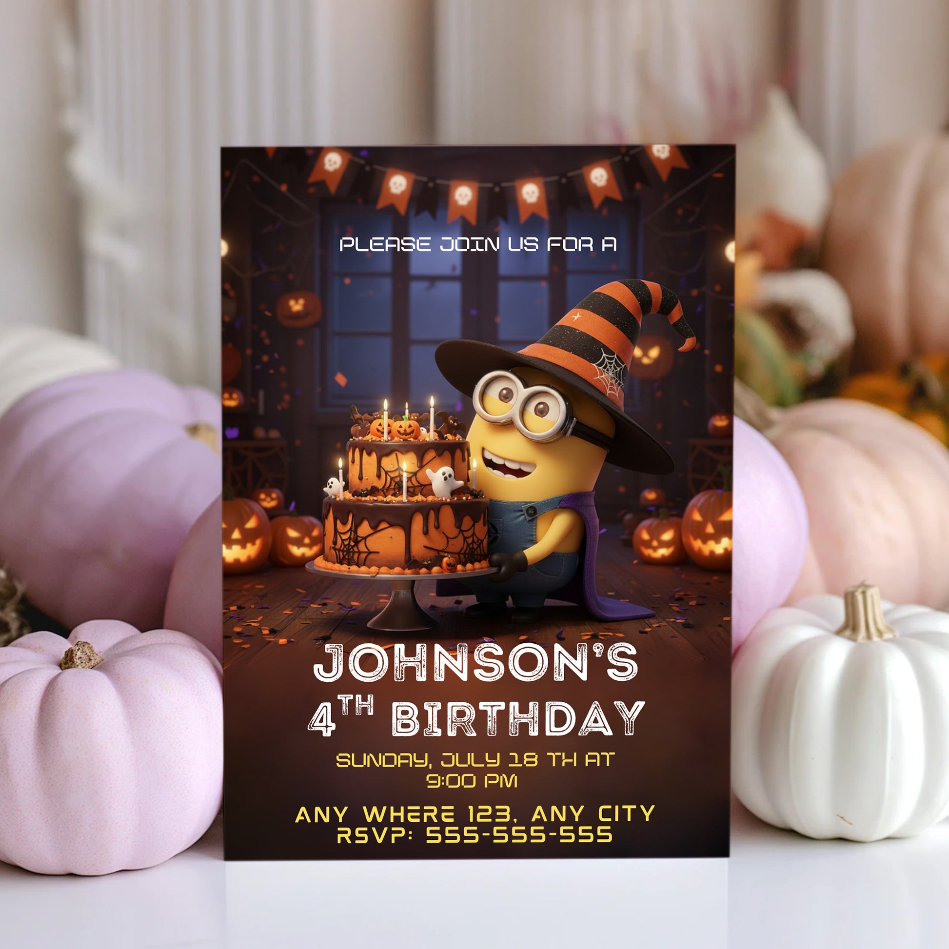 Minion Halloween Birthday Invitation - CreativeRino