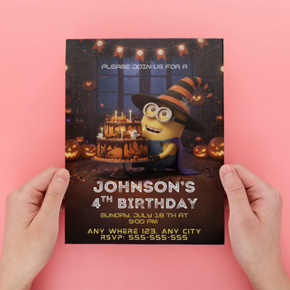 Minion Halloween Birthday Invitation - CreativeRino