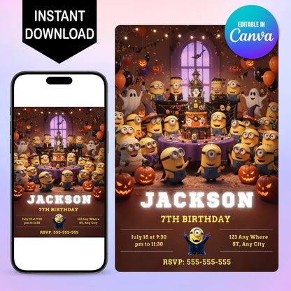 Halloween Minion Birthday Invitation - CreativeRino