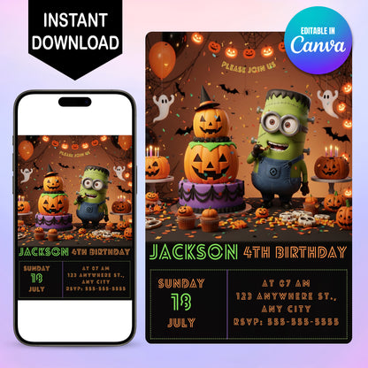 Minion Halloween Birthday Invitation - CreativeRino