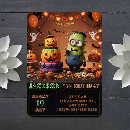 Minion Halloween Birthday Invitation - CreativeRino