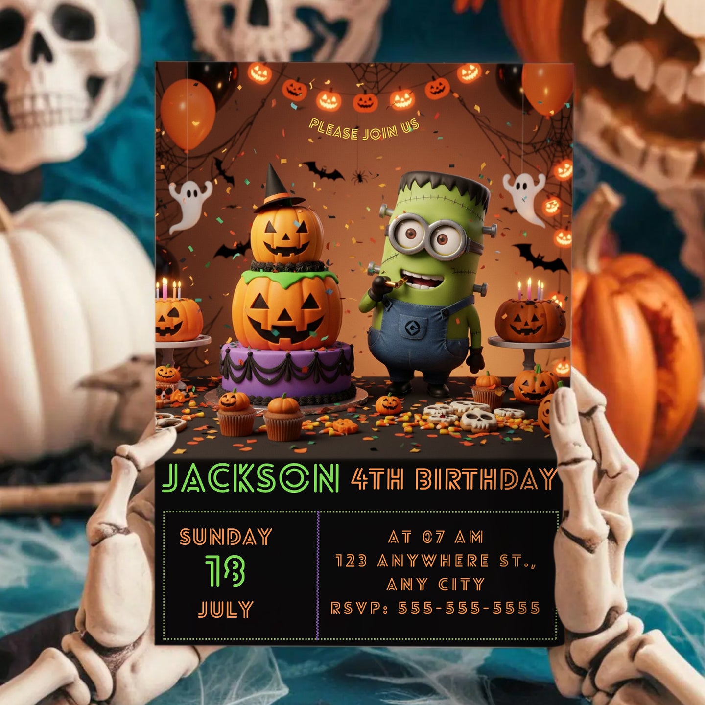 Minion Halloween Birthday Invitation - CreativeRino