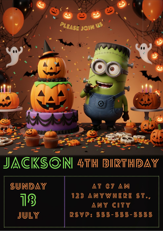 Minion Halloween Birthday Invitation - CreativeRino