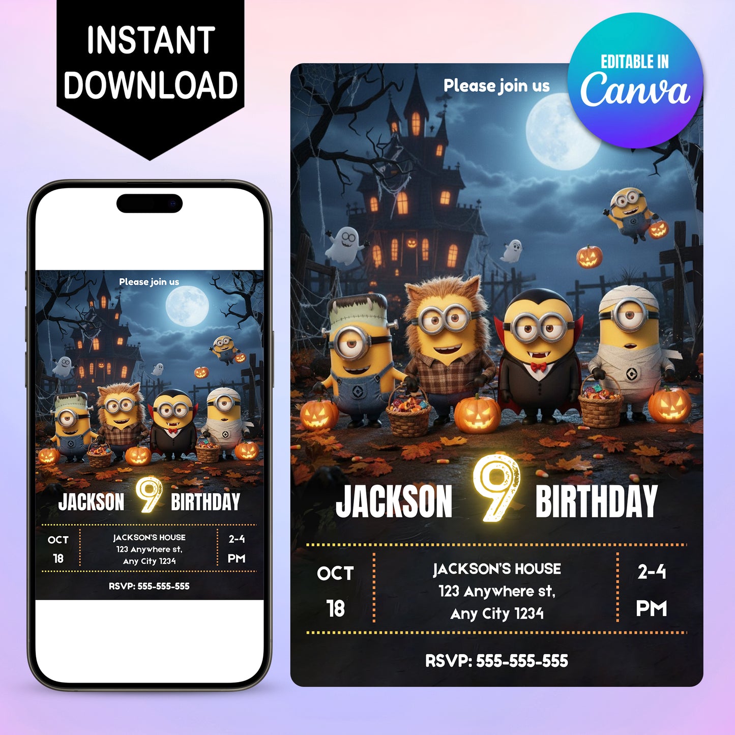 Halloween Minion Birthday Party Invitation - CreativeRino
