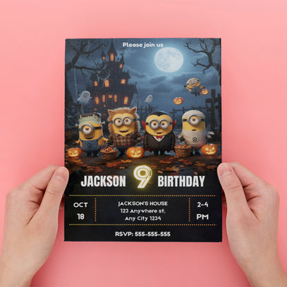Halloween Minion Birthday Party Invitation - CreativeRino