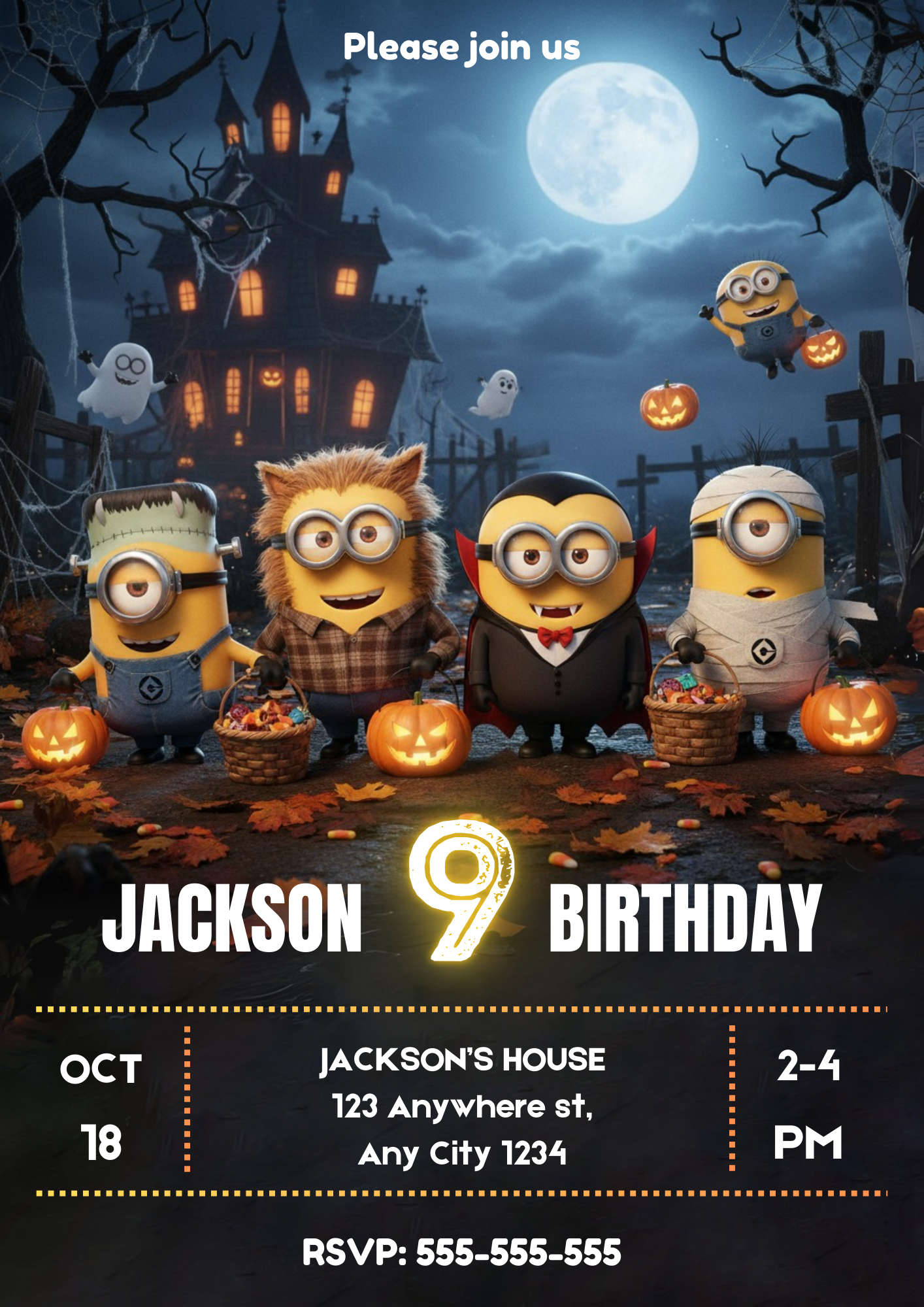 Halloween Minion Birthday Party Invitation - CreativeRino