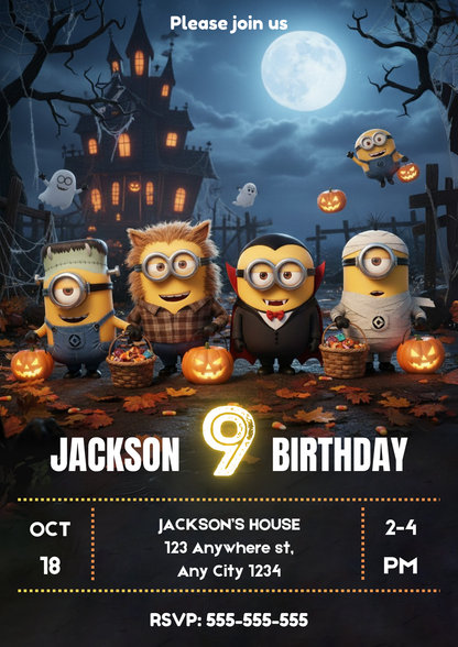 Halloween Minion Birthday Party Invitation - CreativeRino