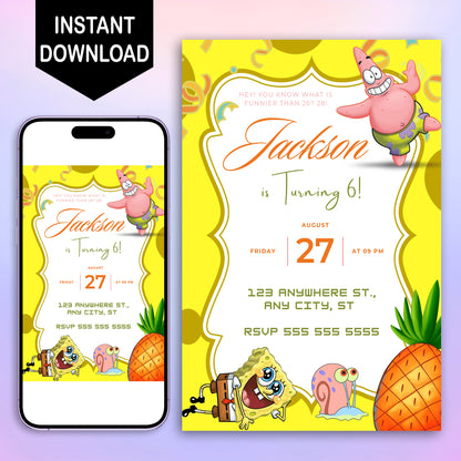 SpongeBob Birthday Invitation Template - CreativeRino
