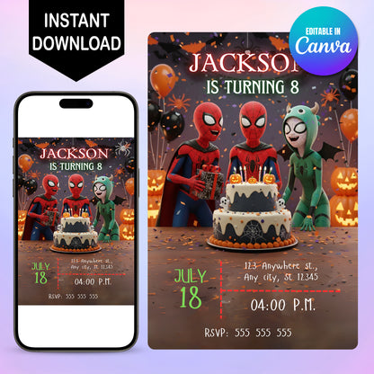 Spidey and His Amazing Friends Halloween Invitation - CreativeRino