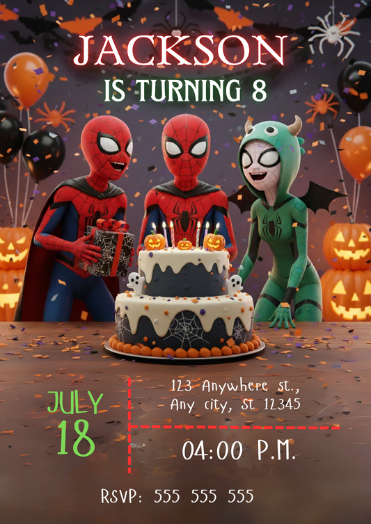 Spidey and His Amazing Friends Halloween Invitation - CreativeRino