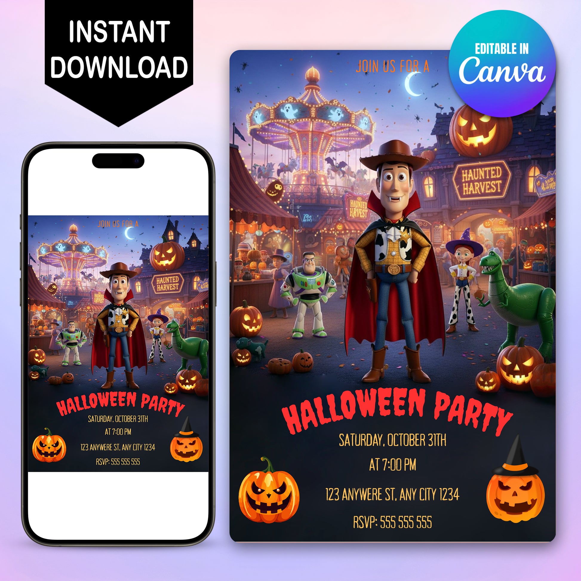 Editable Toy Story Halloween Invitation - CreativeRino