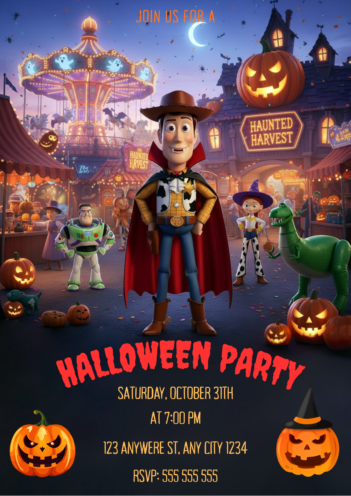 Editable Toy Story Halloween Invitation - CreativeRino