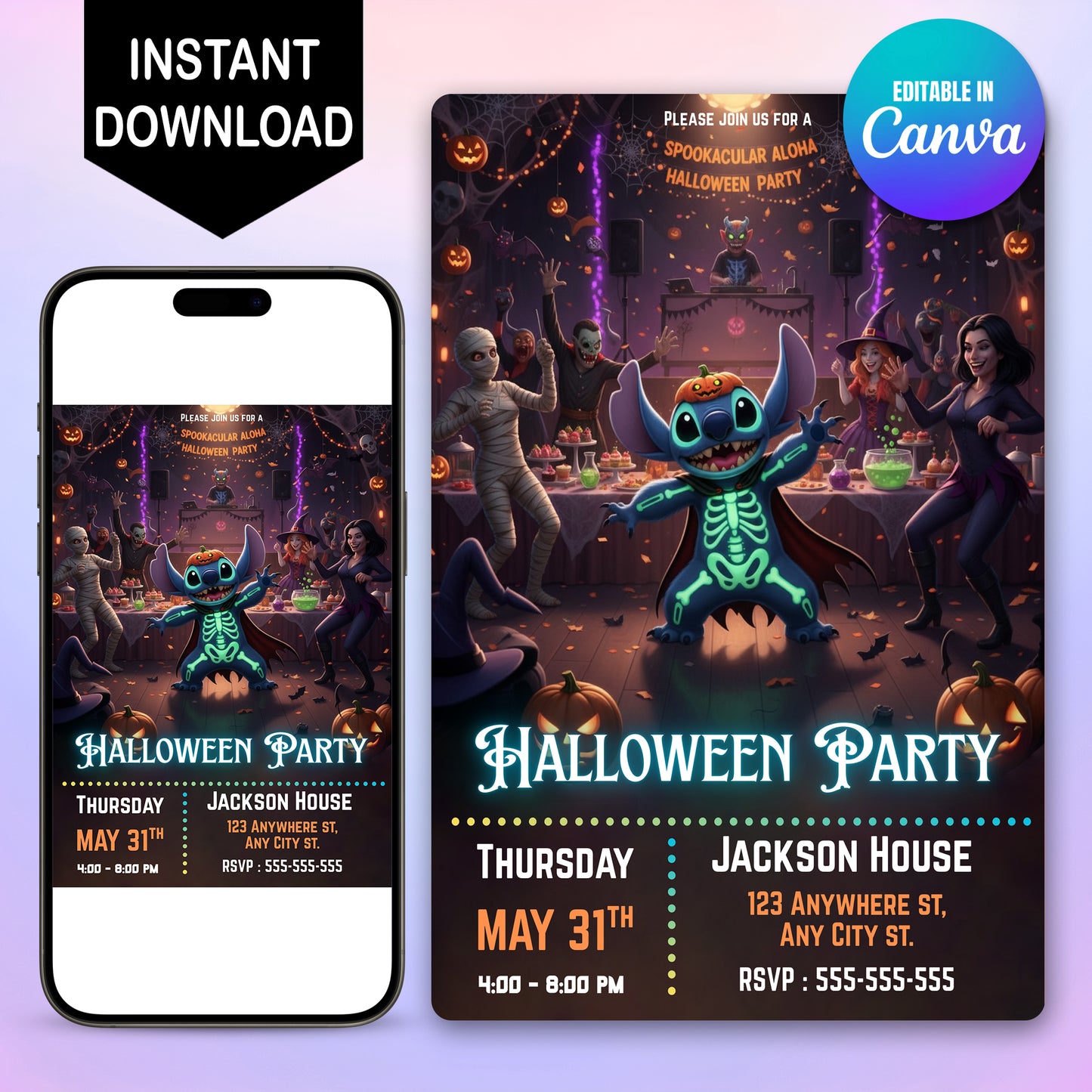 Editable Stitch Halloween Invitation - CreativeRino