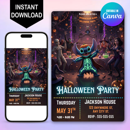 Editable Stitch Halloween Invitation - CreativeRino
