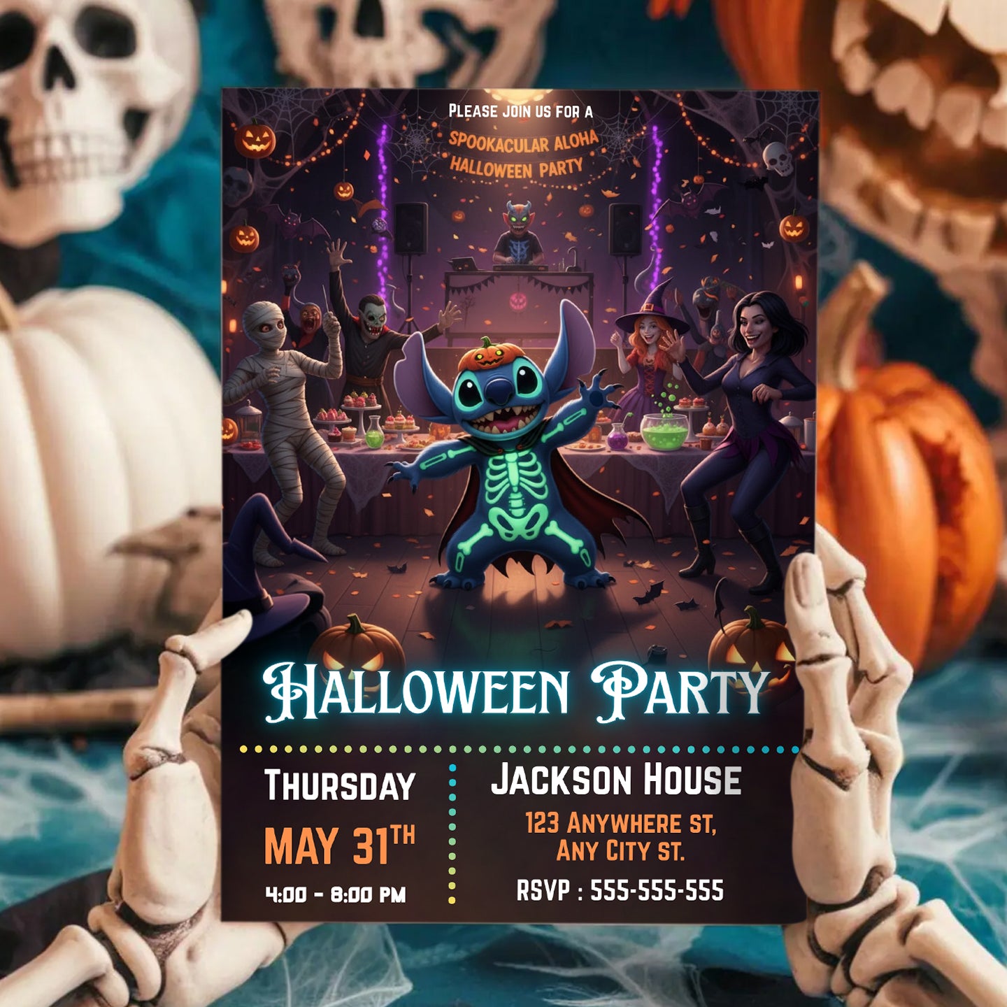 Editable Stitch Halloween Invitation - CreativeRino